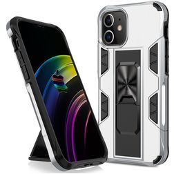 Mobigear Armor Stand iPhone 12 Pro Max Hülle Hardcase Backcover Stoßfest mit Ständer - Silber