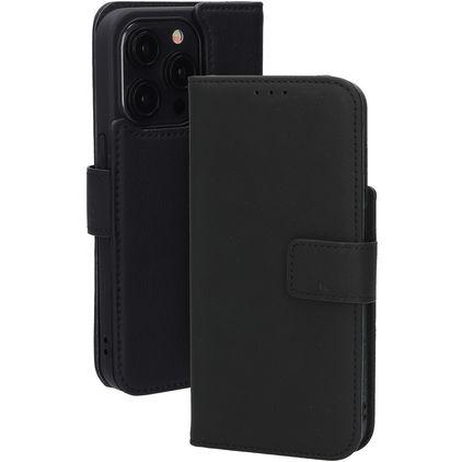 Mobiparts Wallet iPhone 15 Pro MagSafe Hülle Echtes Leder Klapphülle Geldbörse - Schwarz