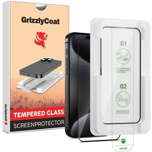 GrizzlyCoat AlignPro iPhone 15 Pro Panzerglas Gehärtetes Glas Displayschutz - Hüllenfreundlich + Applikator - Schwarz