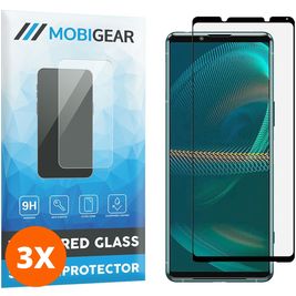 Mobigear Premium Sony Xperia 5 III Panzerglas Gehärtetes Glas Displayschutz - Hüllenfreundlich - Schwarz (3er Pack)