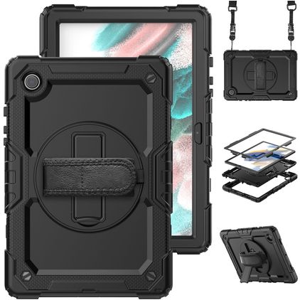 Mobigear SureGrip Xtreme Samsung Galaxy Tab A8 10.5 (2021) Hülle Kunststoff,Silikon Backcover + Schulterträger + Ständer - Schwarz