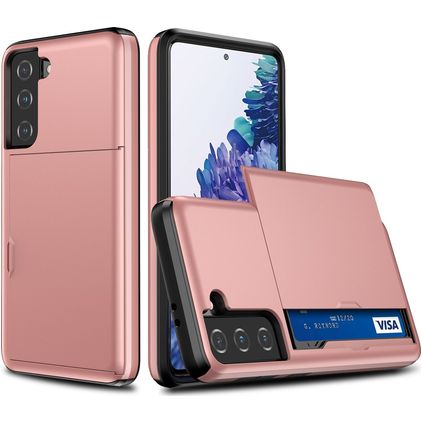 Mobigear Card Samsung Galaxy S21 Hülle Hardcase Backcover Stoßfest mit Kartenhalter - Roségold