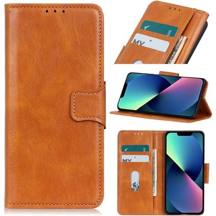 Mobigear Classy iPhone 14 Plus Hülle Klapphülle Geldbörse - Cognac
