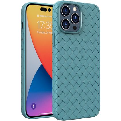 Mobigear Woven iPhone 14 Pro Max Hülle Flexibles TPU Backcover - Blau