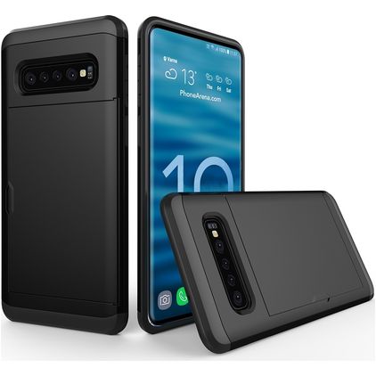 Mobigear Card Samsung Galaxy S10 Hülle Hardcase Backcover Stoßfest mit Kartenhalter - Schwarz