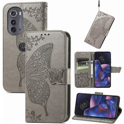 Mobigear Butterfly Motorola Edge (2022) Hülle Klapphülle Geldbörse - Grau