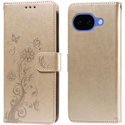 Mobigear Flowers Google Pixel 10a Hülle Klapphülle Geldbörse - Gold