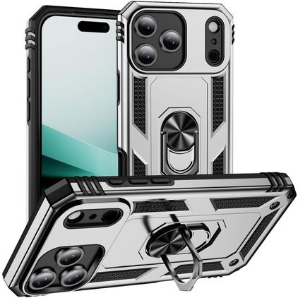 Mobigear Armor Ring iPhone 18 Pro Hülle Hardcase Backcover Stoßfest mit Ringhalter - Silber