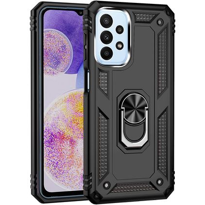 Mobigear Armor Ring Samsung Galaxy A23 Hülle Hardcase Backcover Stoßfest mit Ringhalter - Schwarz