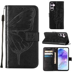 Mobigear Butterfly Samsung Galaxy A55 Klapphülle Portemonnaie - Schwarz