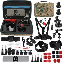 Puluz GoPro Mount Zubehör Starter Pack 45 Teile + Tasche Army