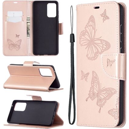 Mobigear Butterfly Samsung Galaxy A72 Klapphülle Portemonnaie - Roségold