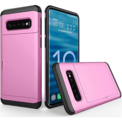 Mobigear Card Samsung Galaxy S10 Hülle Hardcase Backcover Stoßfest mit Kartenhalter - Pink
