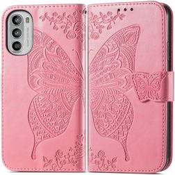 Mobigear Butterfly Motorola Moto G82 Hülle Klapphülle Geldbörse - Pink