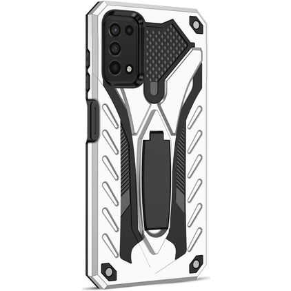 Mobigear Armor Stand Samsung Galaxy A03s Hülle Hardcase Backcover Stoßfest mit Ständer - Silber