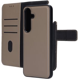 Mobiparts Samsung Galaxy S25 Hülle Echtes Leder Abnehmbare 2in1 Klapphülle Geldbörse - Taupe