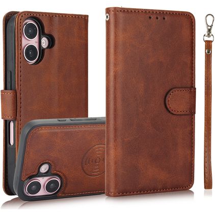 Mobigear Wallet iPhone 16 Plus Hülle Abnehmbare 2in1 Klapphülle Geldbörse - Braun