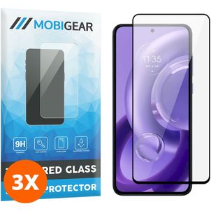 Mobigear Premium Motorola Edge 30 Neo Panzerglas Gehärtetes Glas Displayschutz - Hüllenfreundlich - Schwarz (3er Pack)