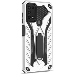 Mobigear Armor Stand Samsung Galaxy A03s Hülle Hardcase Backcover Stoßfest mit Ständer - Silber