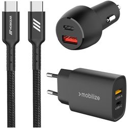 Mobigear Essentials Ladegerät + Auto Ladegerät + USB-C Kabel 1 Meter Power Delivery 48W - Schwarz