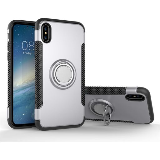 Mobigear Armor Ring iPhone XS Hülle Hardcase Backcover Stoßfest mit Ringhalter - Silber