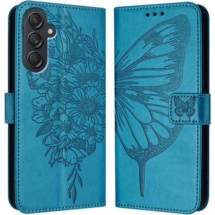 Mobigear Butterfly Samsung Galaxy M55 Klapphülle Portemonnaie - Blau