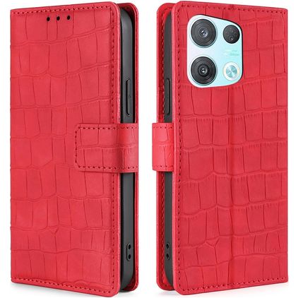 Mobigear Croco OPPO Reno 8 Pro 5G Hülle Klapphülle Geldbörse - Rot