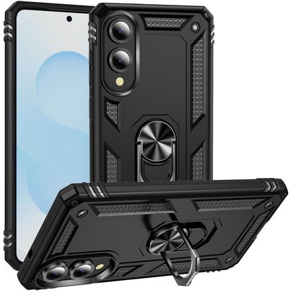Mobigear Armor Ring Samsung Galaxy S25 Edge Hülle Hardcase Backcover Stoßfest mit Ringhalter - Schwarz