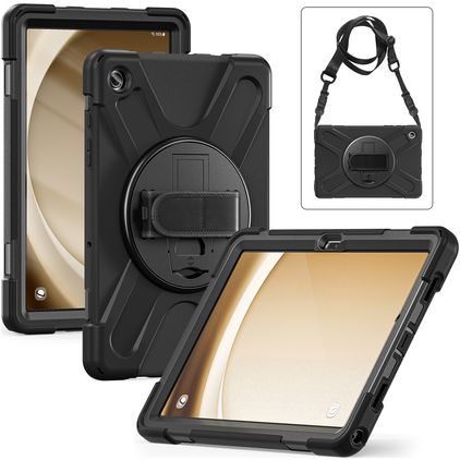 Xccess Survivor All-round Samsung Galaxy Tab A9 Plus (2023) Hülle Kunststoff,Silikon Backcover + Schulterträger + Ständer - Schwarz