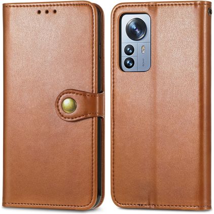 Mobigear Snap Button Xiaomi 12 Pro Hülle Klapphülle Geldbörse - Braun