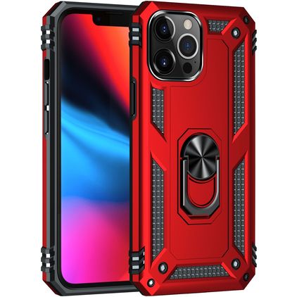 Mobigear Armor Ring iPhone 13 Pro Max Hülle Hardcase Backcover Stoßfest mit Ringhalter - Rot