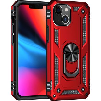 Mobigear Armor Ring iPhone 13 Hülle Hardcase Backcover Stoßfest mit Ringhalter - Rot