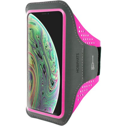Mobiparts Comfort Fit Handyhalterung Joggen iPhone XS Sporthülle Neopren Sportarmband - Neon Pink