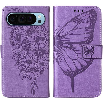 Mobigear Butterfly Google Pixel 9 Hülle Klapphülle Geldbörse - Lila