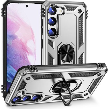 Mobigear Armor Ring Samsung Galaxy S23 Plus Hülle Hardcase Backcover Stoßfest mit Ringhalter - Silber