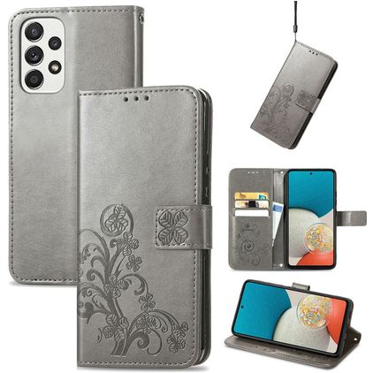 Mobigear Clover Samsung Galaxy A73 Hülle Klapphülle Geldbörse - Grau