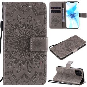 Mobigear Sunflower iPhone 12 Hülle Klapphülle Geldbörse - Grau