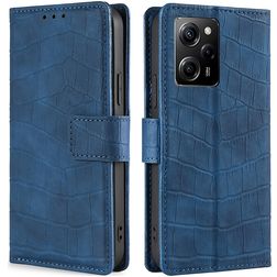 Mobigear Croco POCO X5 Pro Hülle Klapphülle Geldbörse - Blau