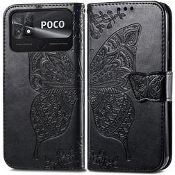Mobigear Butterfly POCO C40 Hülle Klapphülle Geldbörse - Schwarz