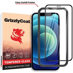 GrizzlyCoat Easy Fit iPhone 12 Panzerglas Displayschutz - Hüllenfreundlich + Montagerahmen - Schwarz
