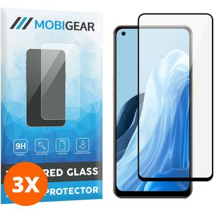 Mobigear Premium OPPO Reno 7 4G Panzerglas Gehärtetes Glas Displayschutz - Hüllenfreundlich - Schwarz (3er Pack)