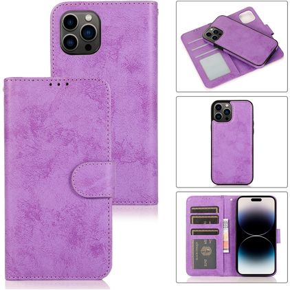 Mobigear Wallet iPhone 15 Pro Hülle Abnehmbare 2in1 Klapphülle Geldbörse - Lila