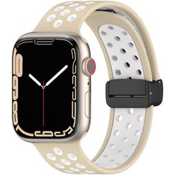 Mobigear Sport Plus Mag Silikon Apple Watch Armband Magnetverschluss - 49/46/45/44 mm - Weiß / Beige