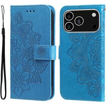 Mobigear Flowers iPhone 17 Pro Hülle Klapphülle Geldbörse - Blau