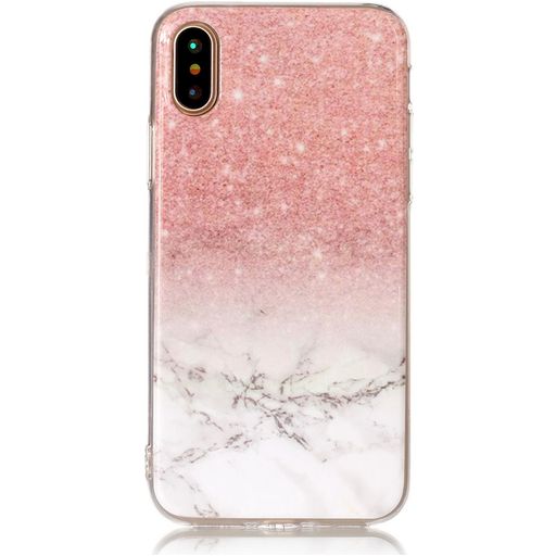 Mobigear Marble iPhone XS Hülle Flexibles TPU Backcover - Weiß / Pink