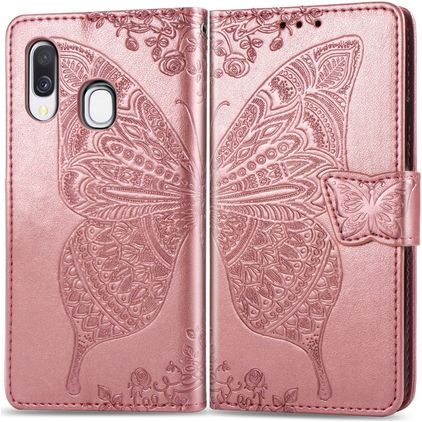 Mobigear Butterfly Samsung Galaxy A40 Hülle Klapphülle Geldbörse - Roségold