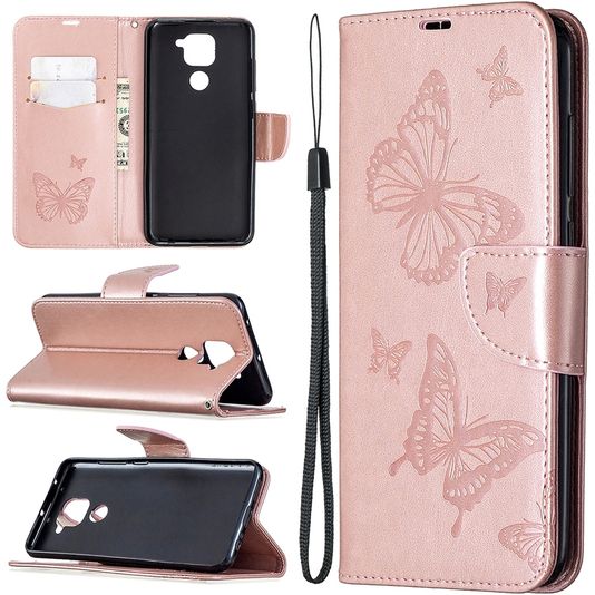 Mobigear Butterflies Bookcase Case Rose Gold Xiaomi redmi Note 9