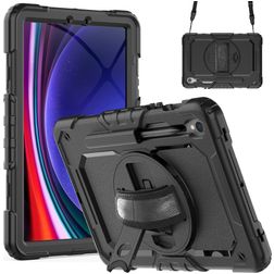 Xccess Survivor All-round Samsung Galaxy Tab S10 FE Plus Hülle Kunststoff,Silikon Backcover + Schulterträger + Ständer - Schwarz