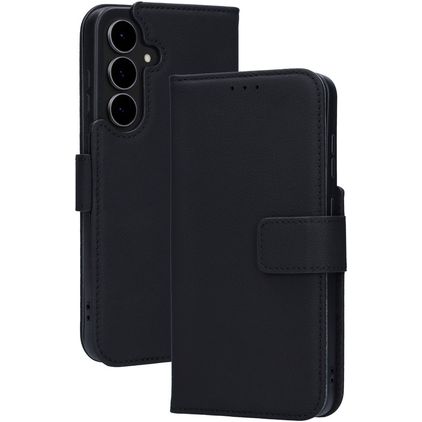 Mobiparts Wallet Samsung Galaxy S25 FE Hülle Echtes Leder Klapphülle Geldbörse - Schwarz
