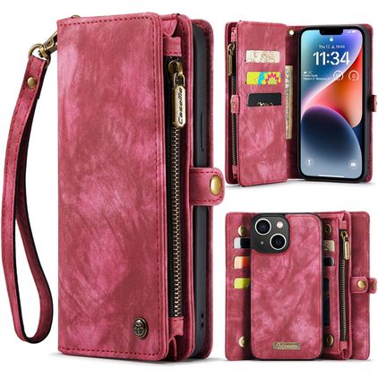 Caseme 008 iPhone 14 Hülle Abnehmbare 2in1 Klapphülle Geldbörse - Rot